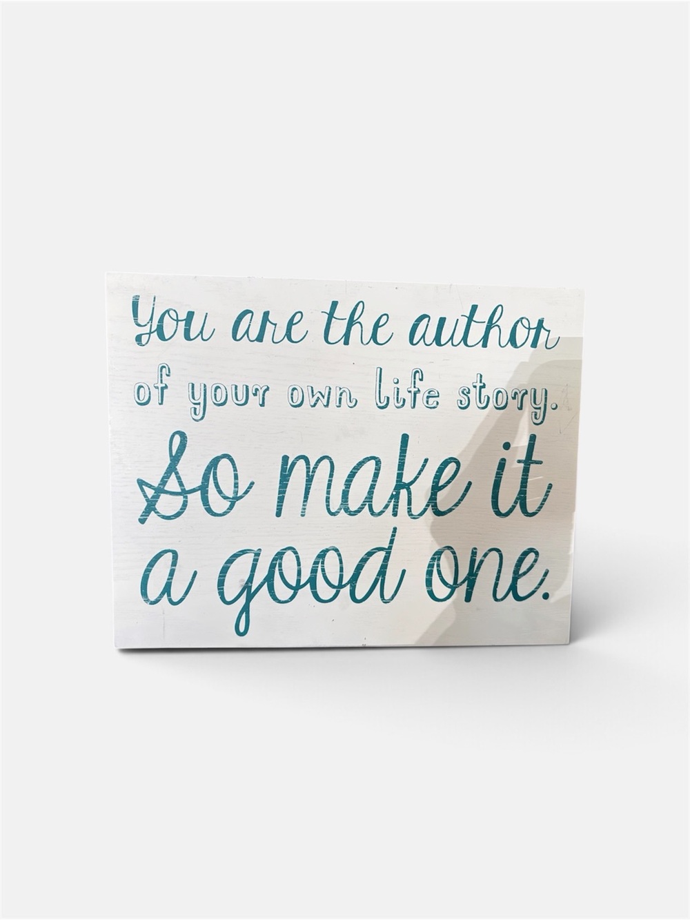 Hobby Lobby White Wood Sign with Teal Script